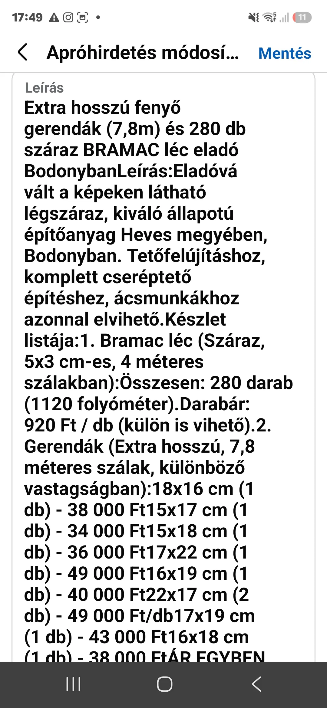 Bramak  léc ,és gerendák