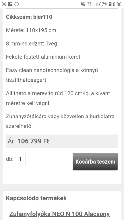 Bler 110cm zuhanyfal