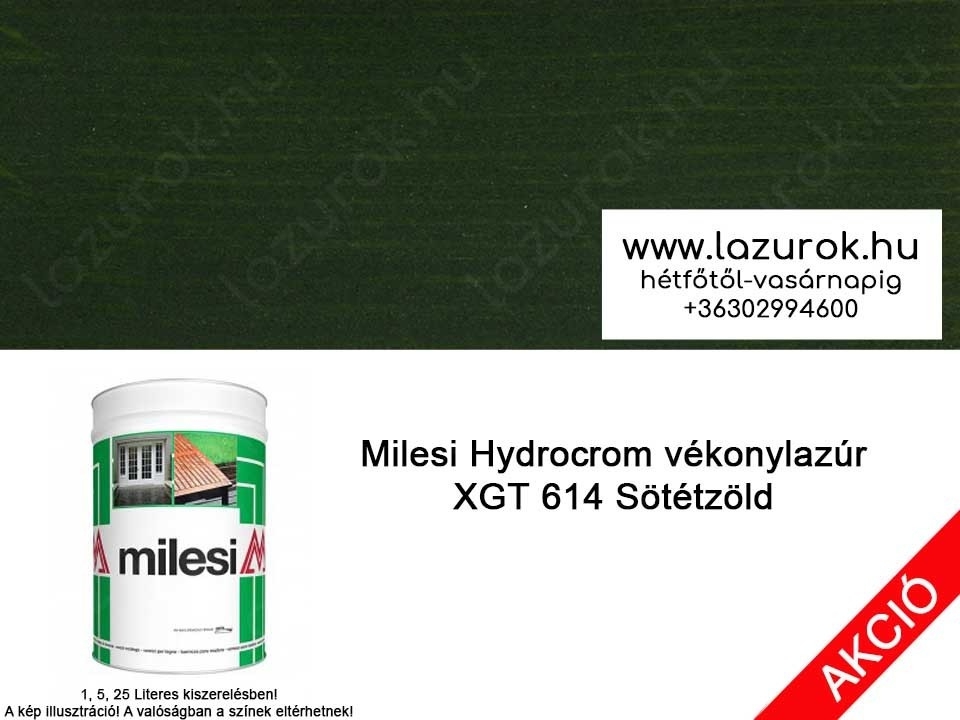 Milesi Hydrocrom XGT 614 sötétzöld színű vékonylazúr 5l